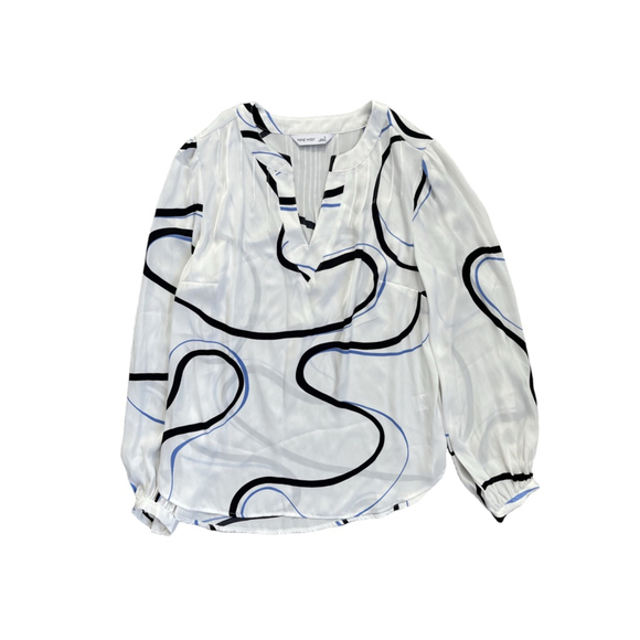 Nine West White Black Blue Abstract Blouse Size Small - Picture 2 of 3